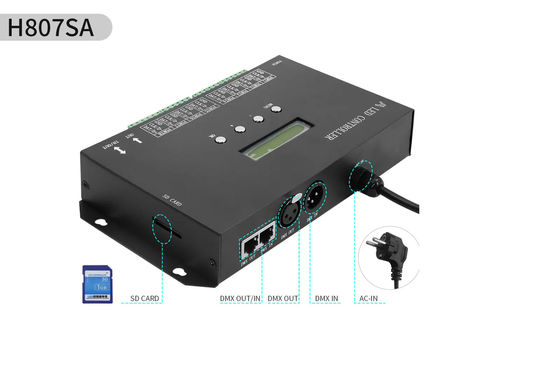 DMX512 প্রোগ্রামযোগ্য SPI নেতৃত্বাধীন নিয়ামক H807SA 8192 পিক্সেল জন্য DMX512 WS2811 WS2812B WS2815 APA102 নেতৃত্বাধীন স্ট্রিপ
